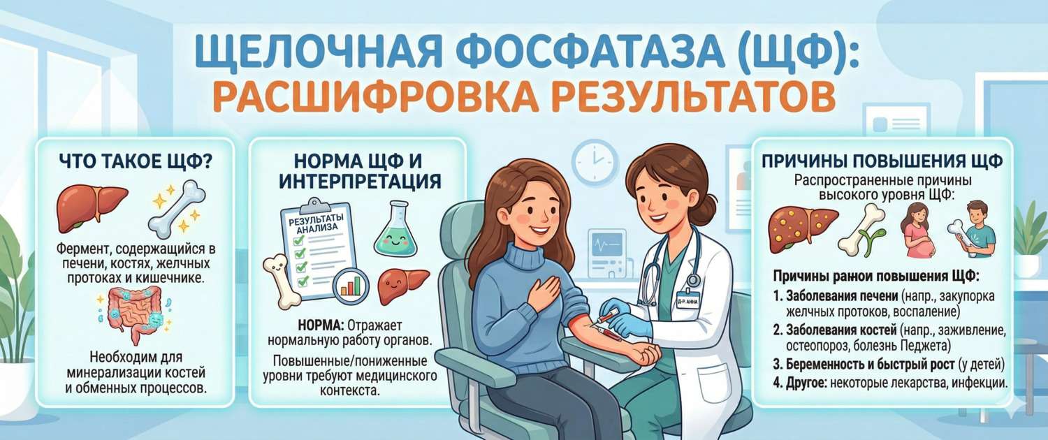 Щелочная фосфатаза (ЩФ): нормы, причины повышения и расшифровка