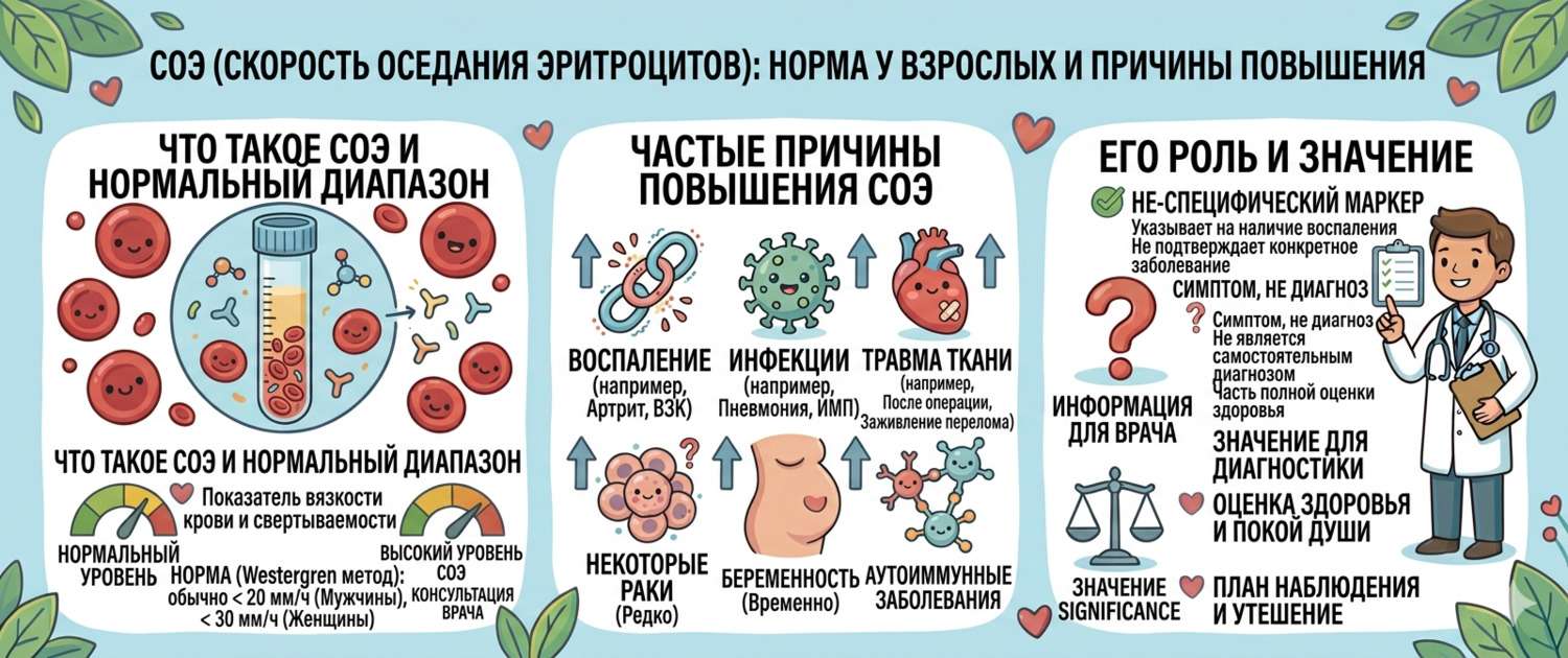 СОЭ: норма у взрослых, причины повышения и значение отклонений