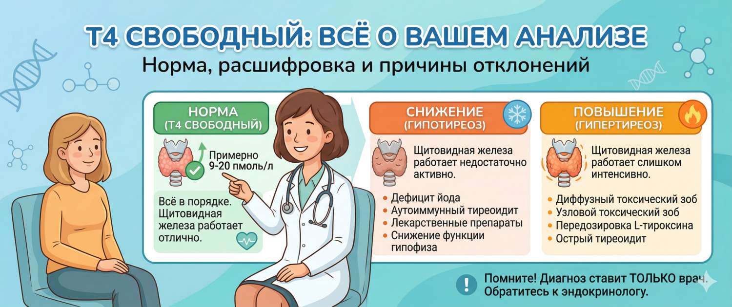 Т4 свободный: норма, расшифровка и причины отклонений