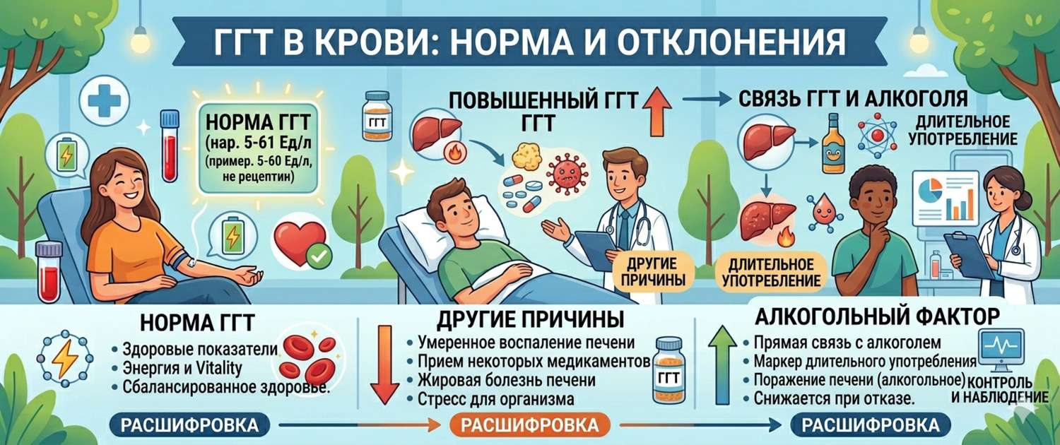 ГГТ (гамма-ГТ): норма, причины повышения и расшифровка