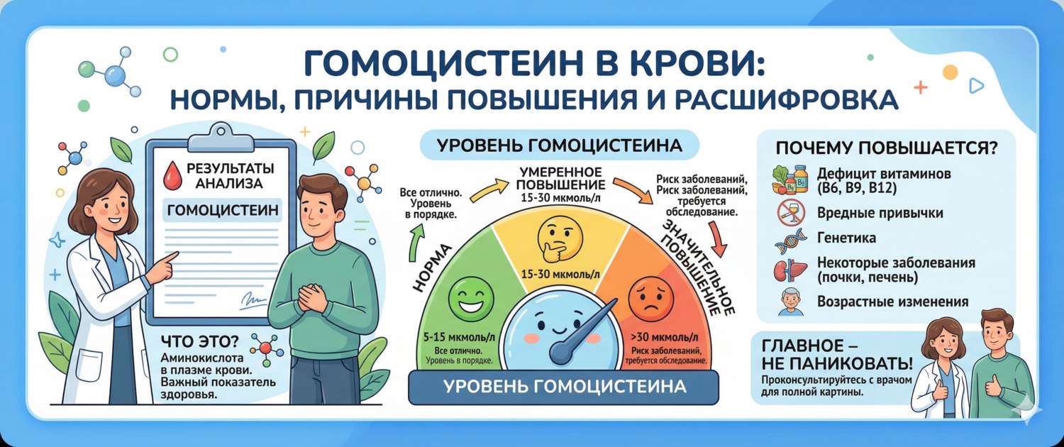 Гомоцистеин в крови: нормы, причины повышения и расшифровка