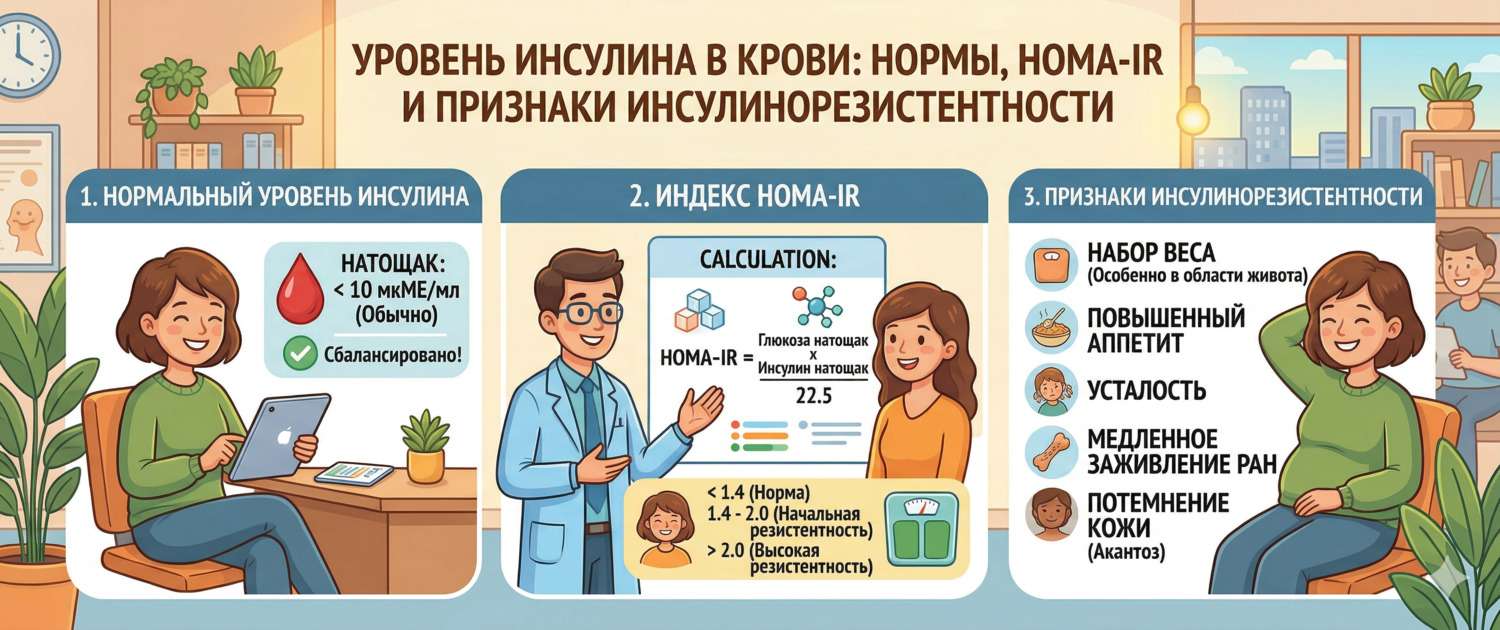 Инсулин в крови: нормы, HOMA-IR и признаки инсулинорезистентности