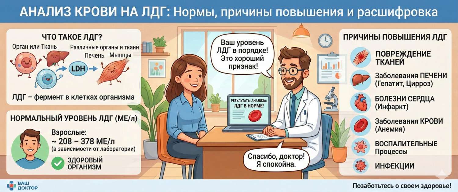 ЛДГ в крови: нормы, причины повышения и расшифровка