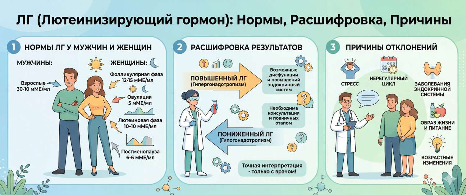 ЛГ: нормы у женщин и мужчин, причины отклонений и расшифровка