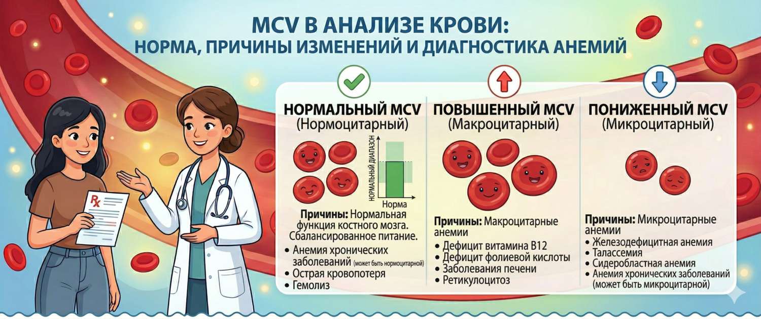 MCV в анализе крови: норма, причины изменений и диагностика анемий