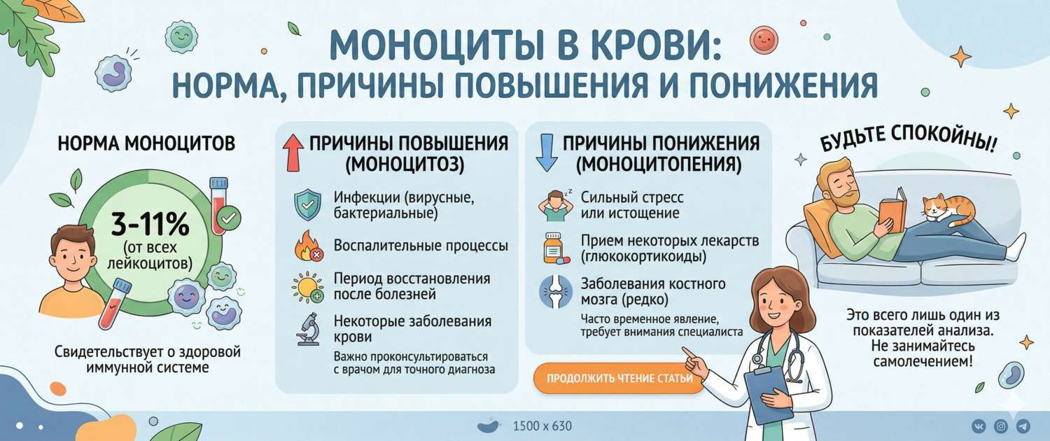 Моноциты в крови: норма, причины повышения и понижения