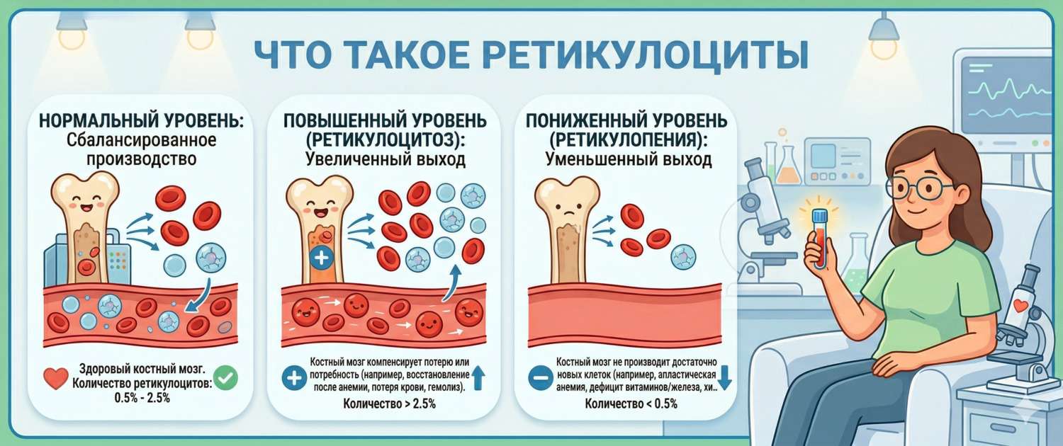 Ретикулоциты в крови: норма, причины отклонений и значение