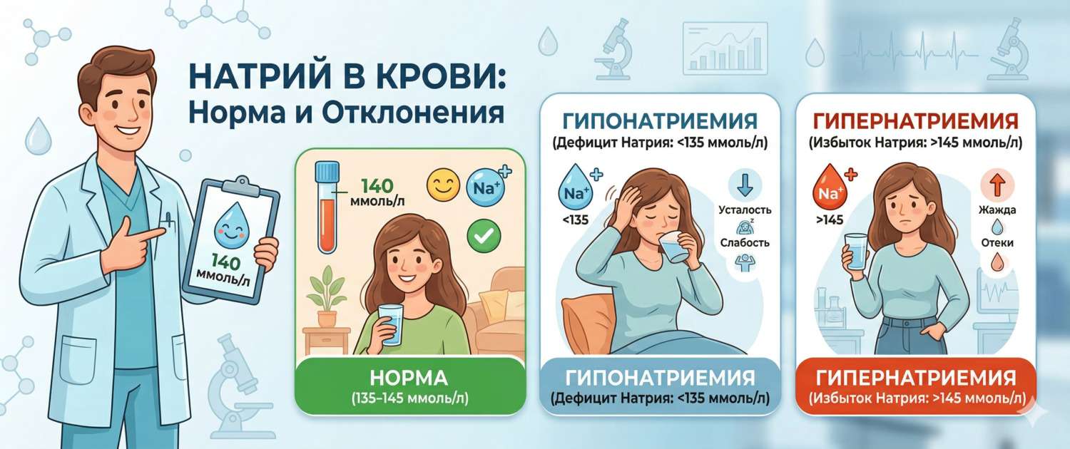 Натрий в крови: норма, причины отклонений и лечение