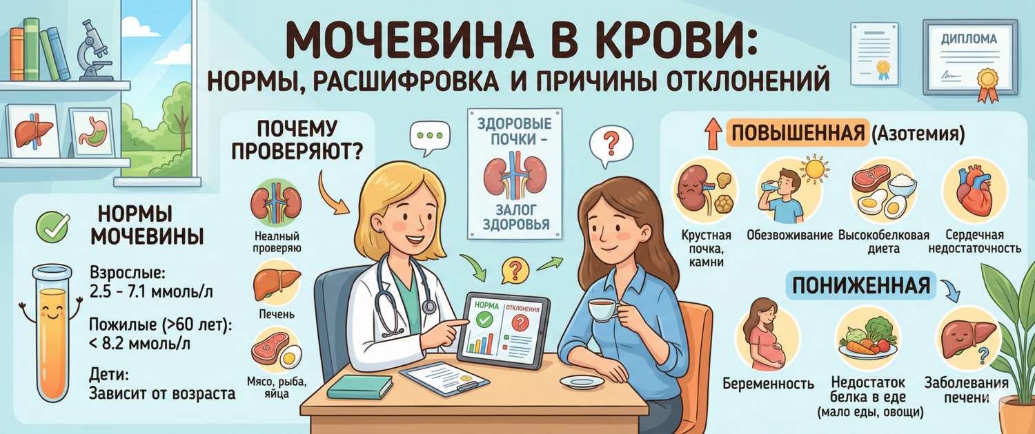 Мочевина в крови: нормы, расшифровка и причины отклонений