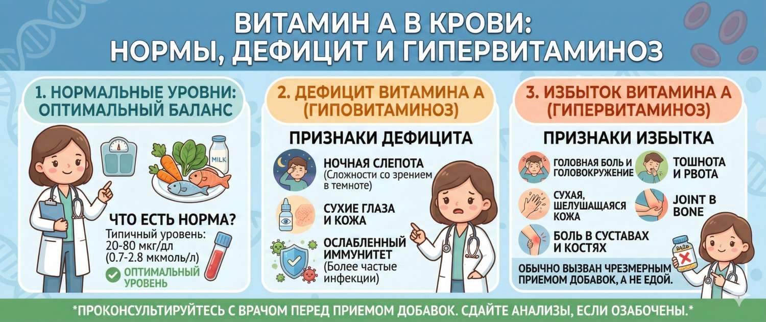 Витамин A в крови: норма, дефицит и симптомы гипервитаминоза