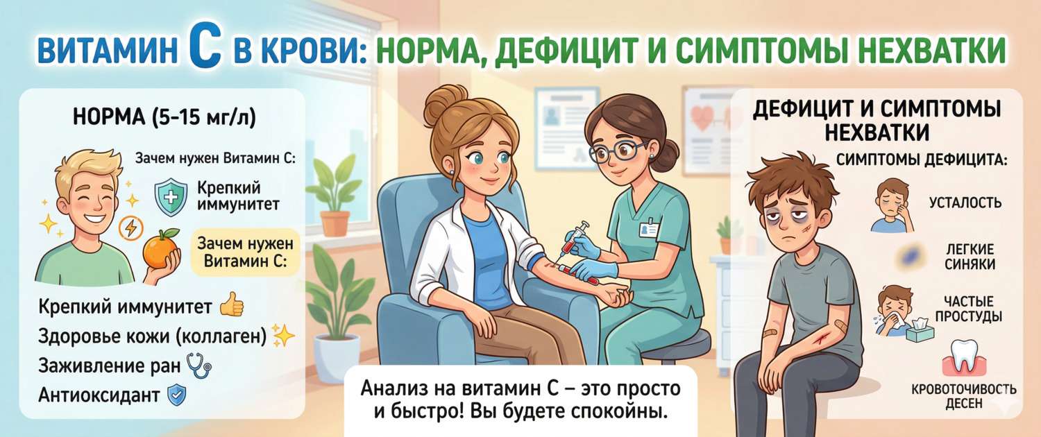 Витамин C в крови: норма, дефицит и симптомы нехватки