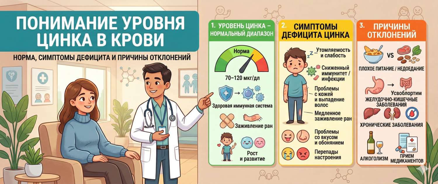 Цинк в крови: норма, симптомы дефицита и причины отклонений