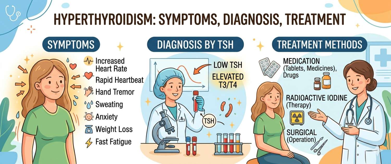 Hyperthyroidism: Symptoms, TSH Diagnosis and Treatment