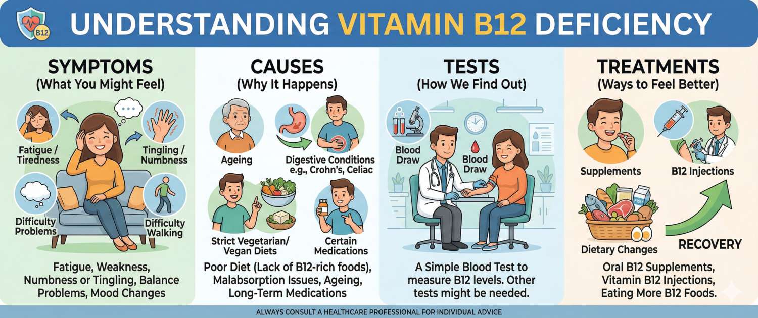 Vitamin B12 Deficiency: Symptoms, Causes, Tests and Treatment