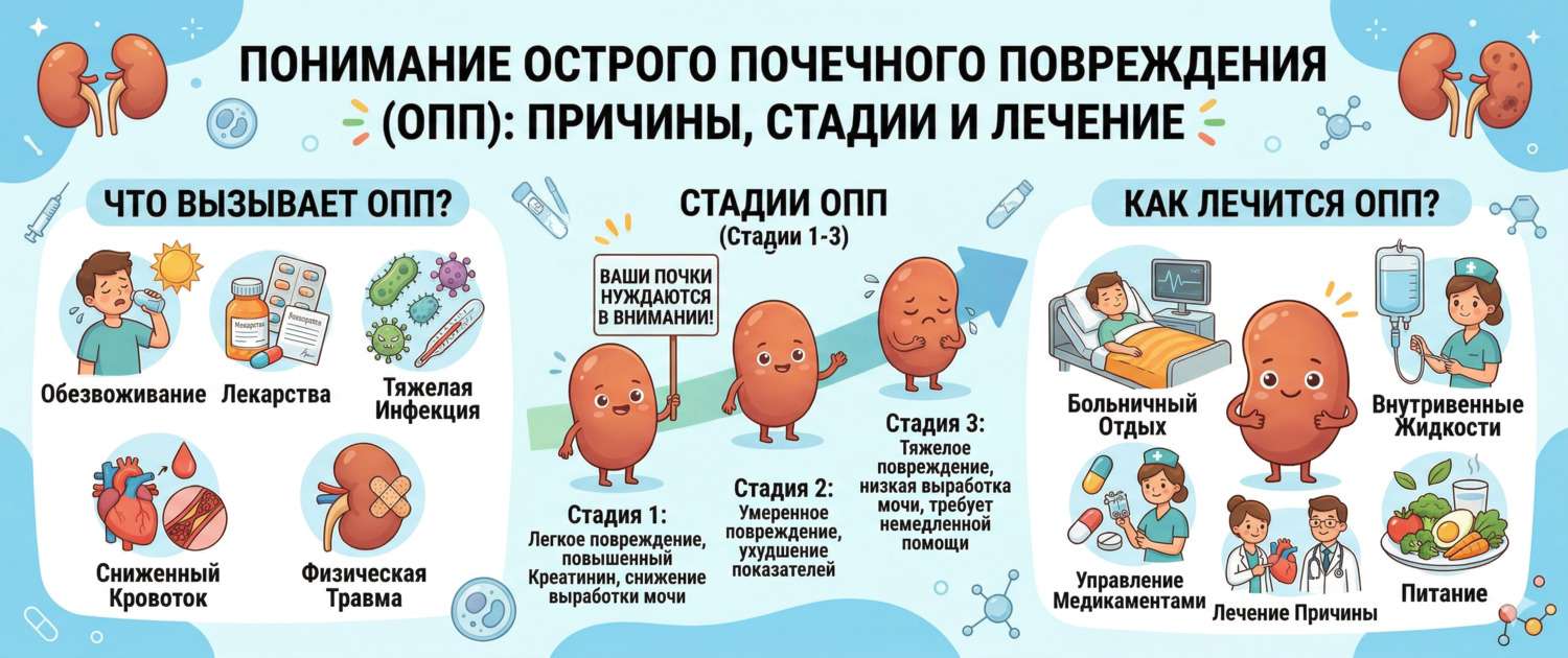 Острое почечное повреждение (ОПП): причины, стадии и лечение