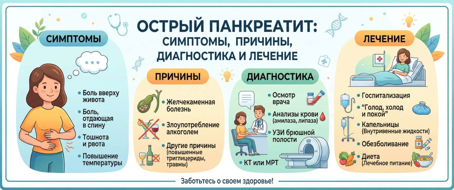 Острый панкреатит: симптомы, причины, диагностика и лечение