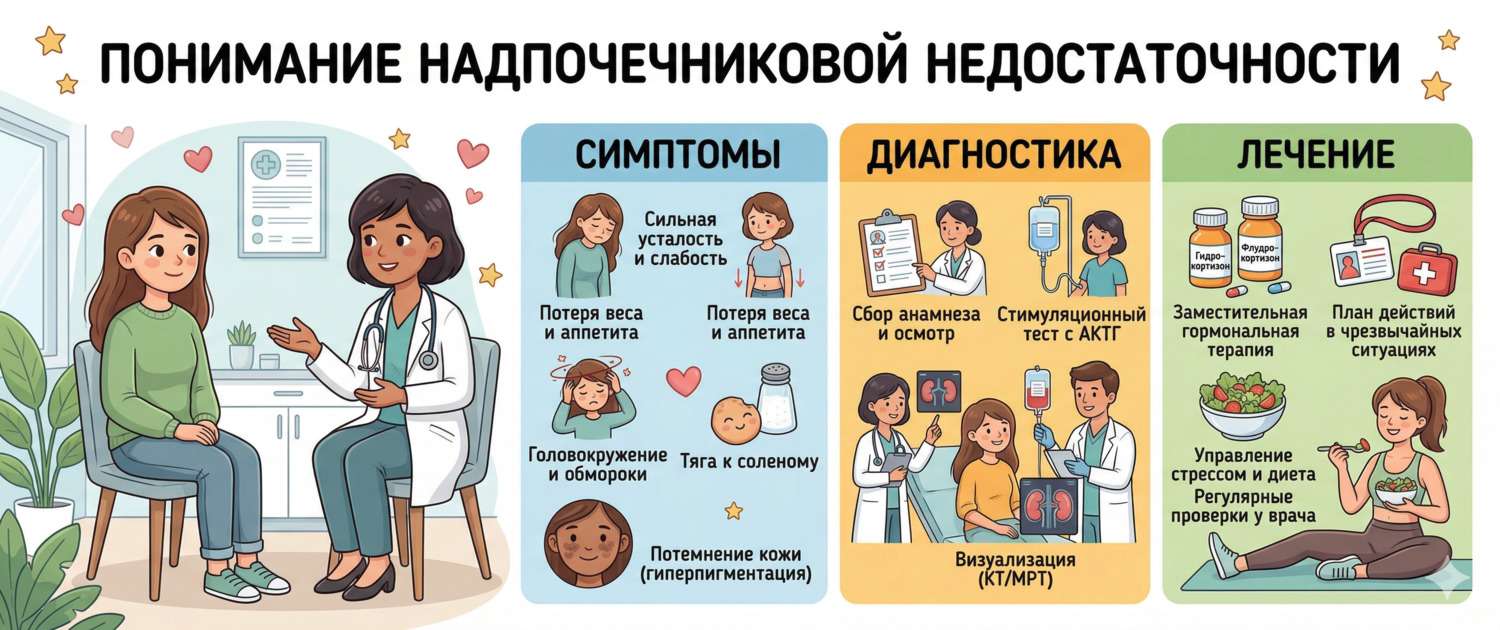 Надпочечниковая недостаточность: симптомы, диагностика и лечение