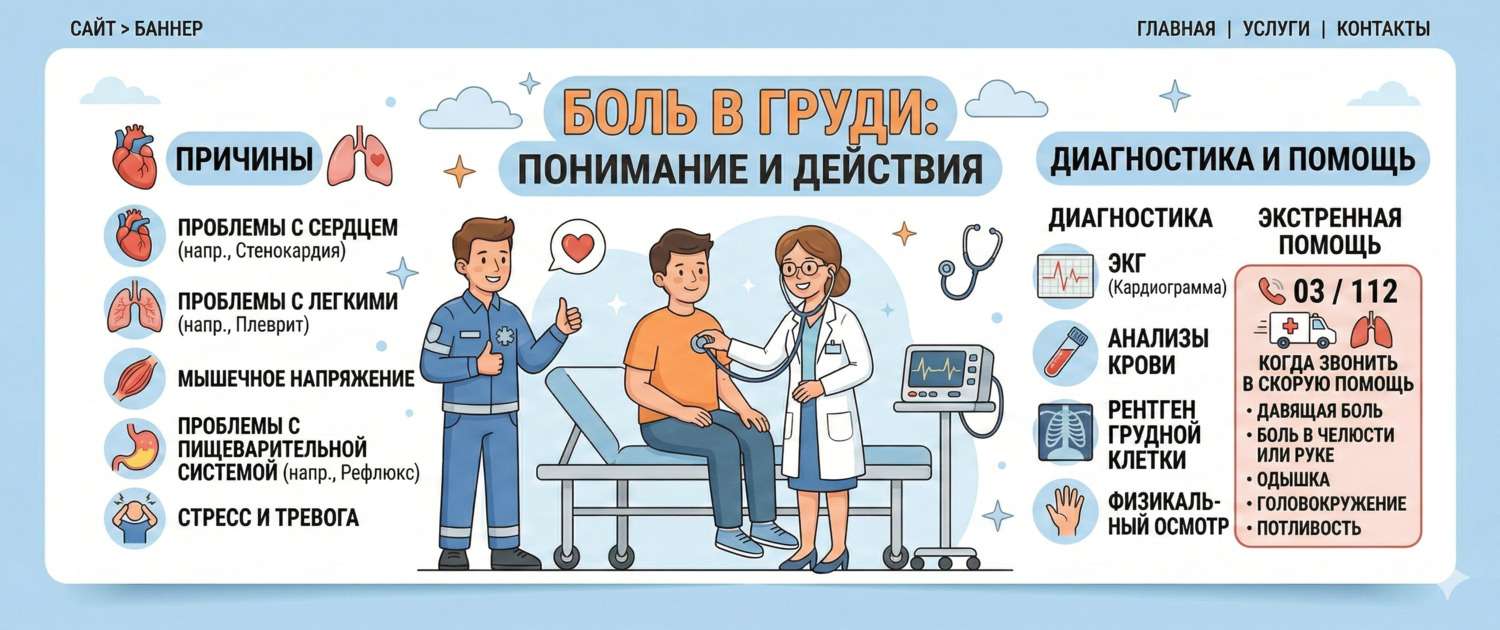 Боль в грудной клетке: причины, диагностика и экстренная помощь