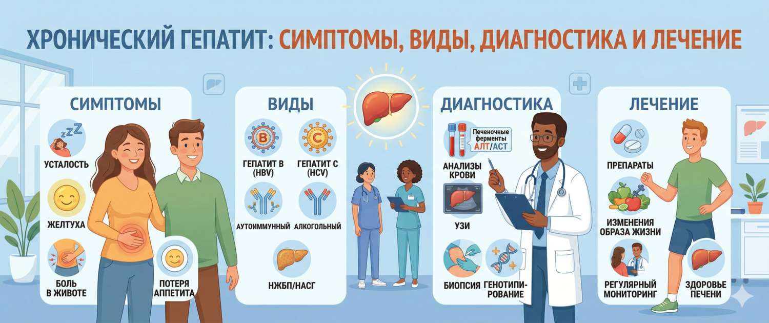 Хронический гепатит: симптомы, виды, диагностика и лечение
