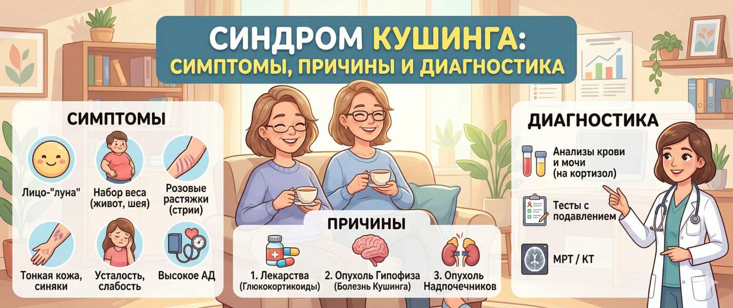 Синдром Кушинга: симптомы, причины, диагностика и лечение