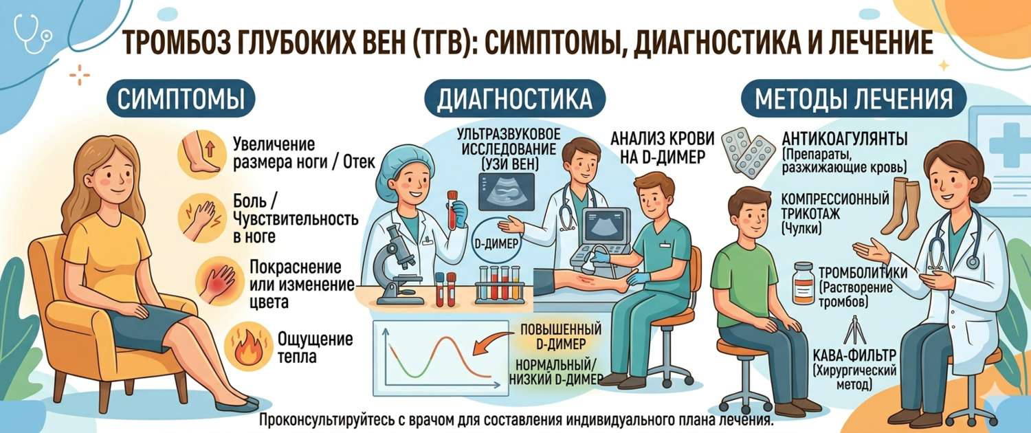 Тромбоз глубоких вен: симптомы, диагностика и лечение