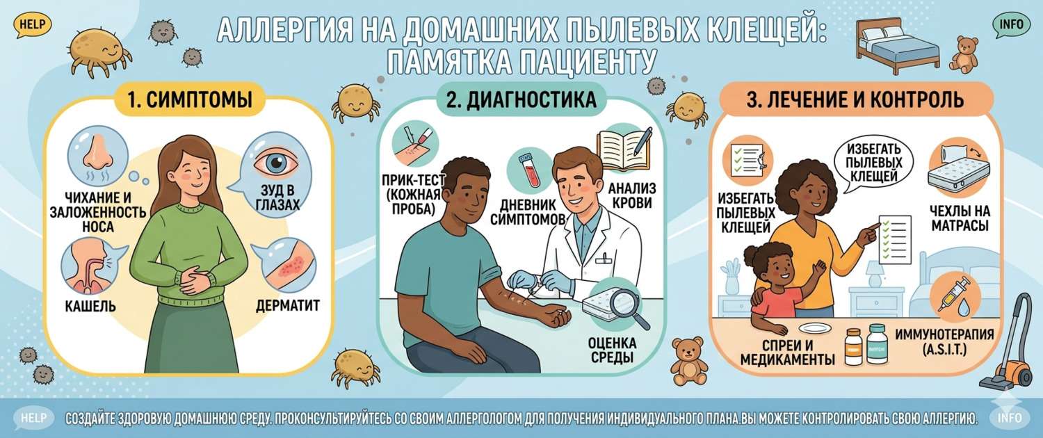 Аллергия на клещей домашней пыли: симптомы, диагностика и лечение