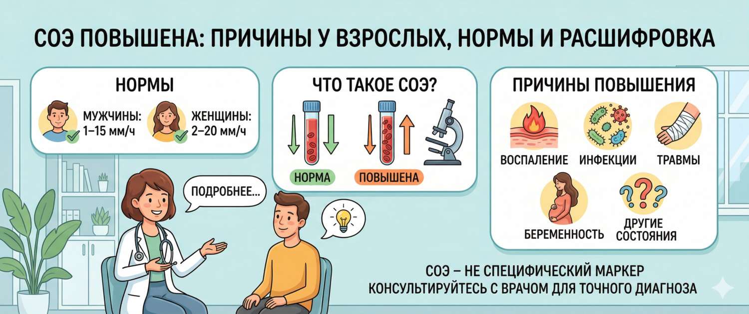 СОЭ повышена: причины у взрослых, нормы и расшифровка