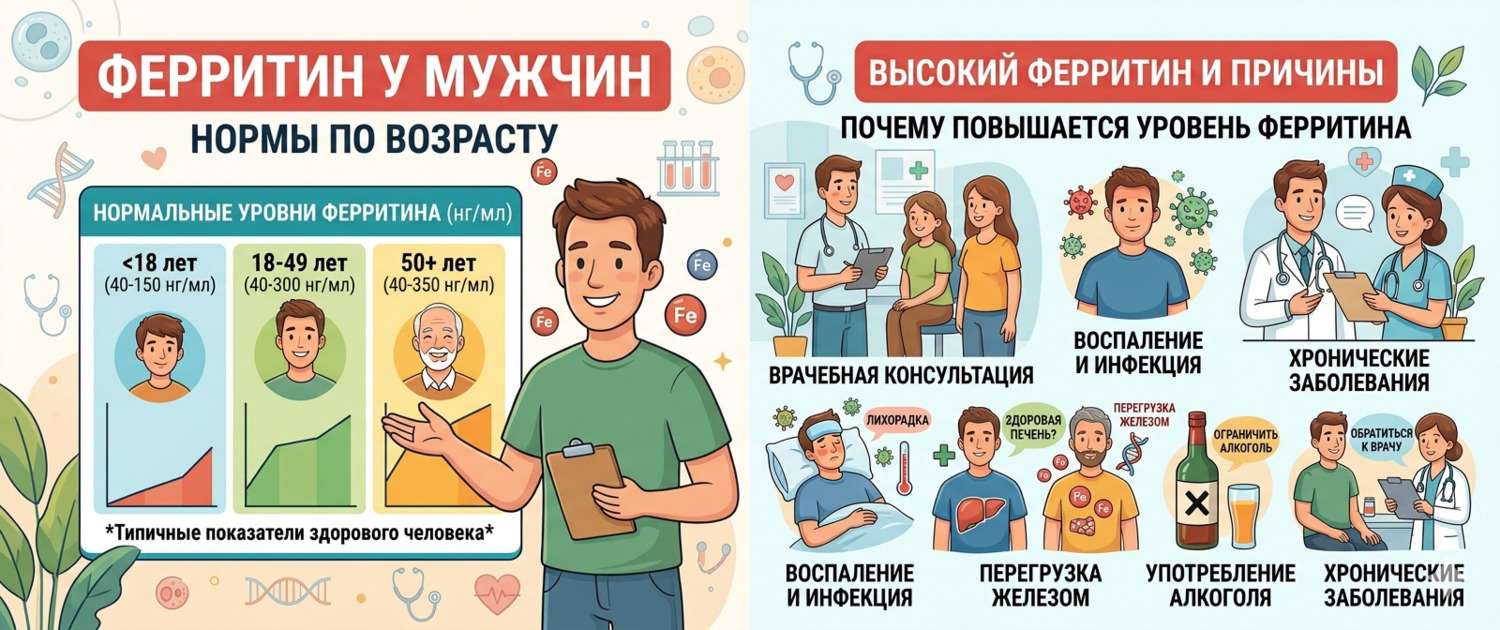 Ферритин у мужчин: норма по возрасту, высокий ферритин и причины