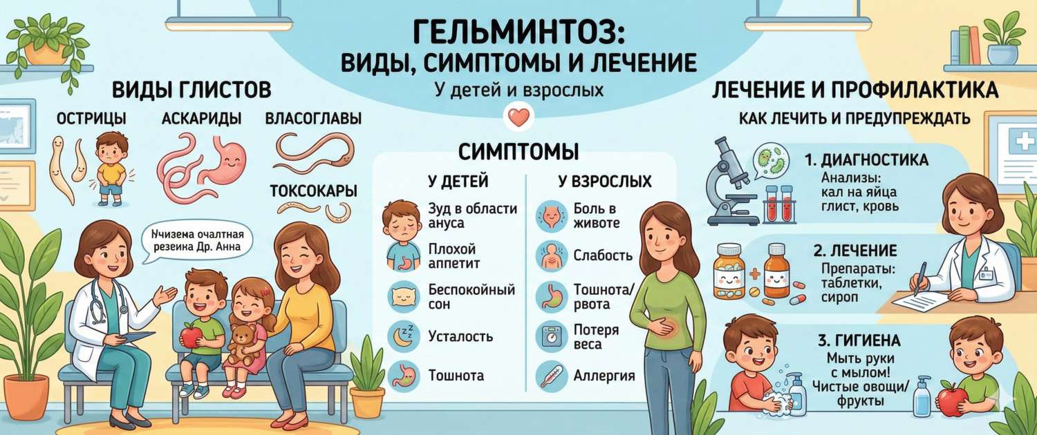 Гельминтоз: виды глистов, симптомы и лечение у детей и взрослых