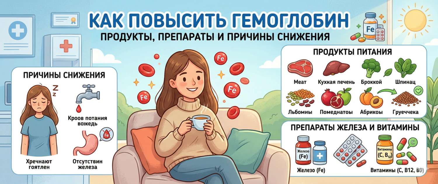 Как повысить гемоглобин: продукты, препараты и причины снижения
