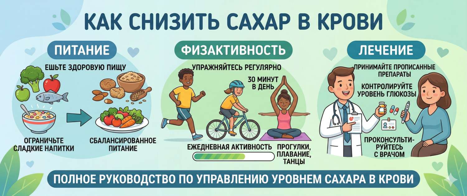 Как снизить сахар в крови: питание, физнагрузка и лечение
