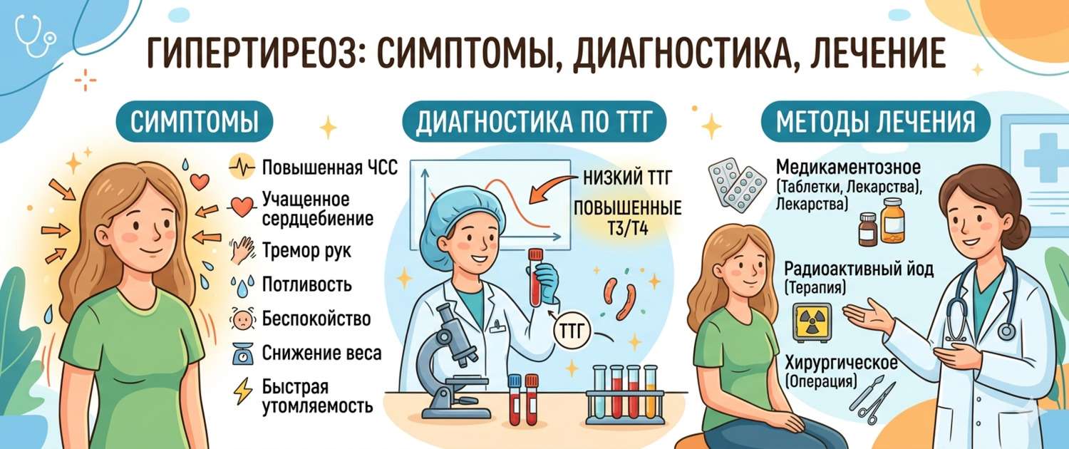 Гипертиреоз: симптомы, диагностика по ТТГ и методы лечения