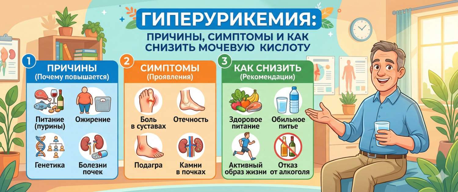 Гиперурикемия: причины, симптомы и как снизить мочевую кислоту