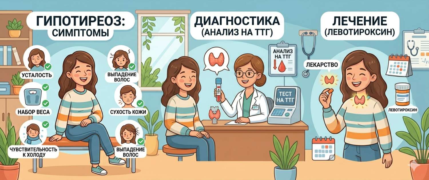 Гипотиреоз: симптомы, диагностика по ТТГ и лечение