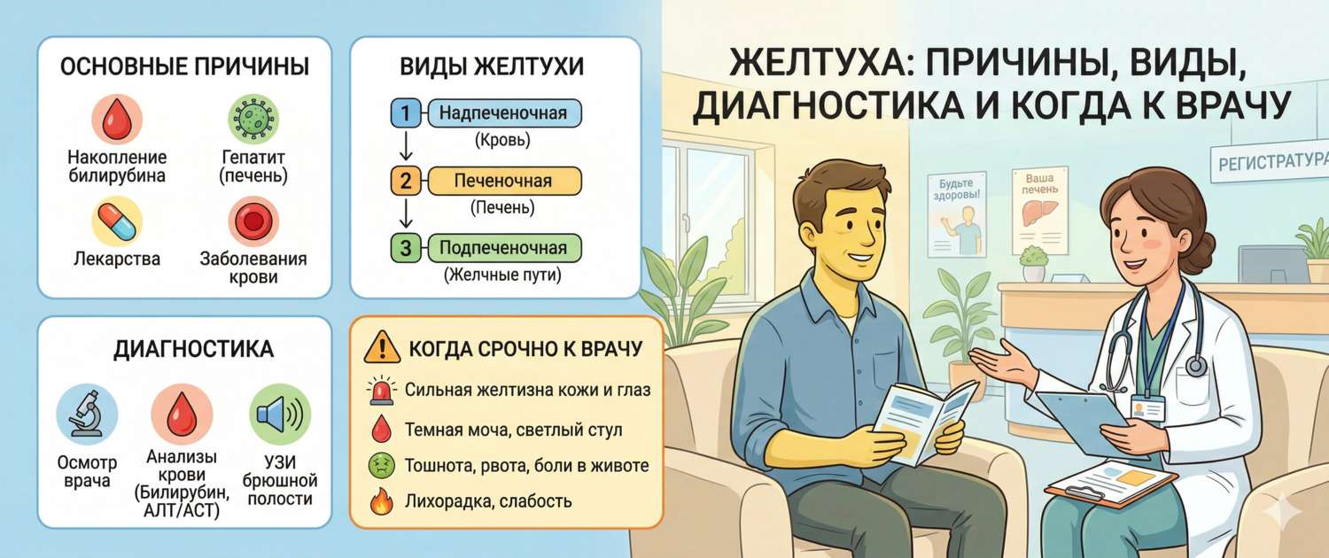 Желтуха: причины, виды, диагностика и когда срочно к врачу