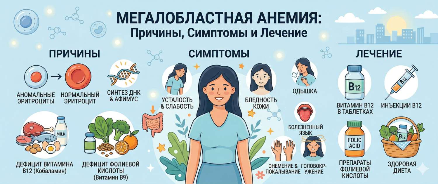 Мегалобластная анемия: причины, симптомы и лечение