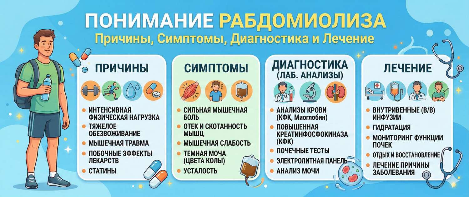 Рабдомиолиз: причины, симптомы, анализы крови и лечение