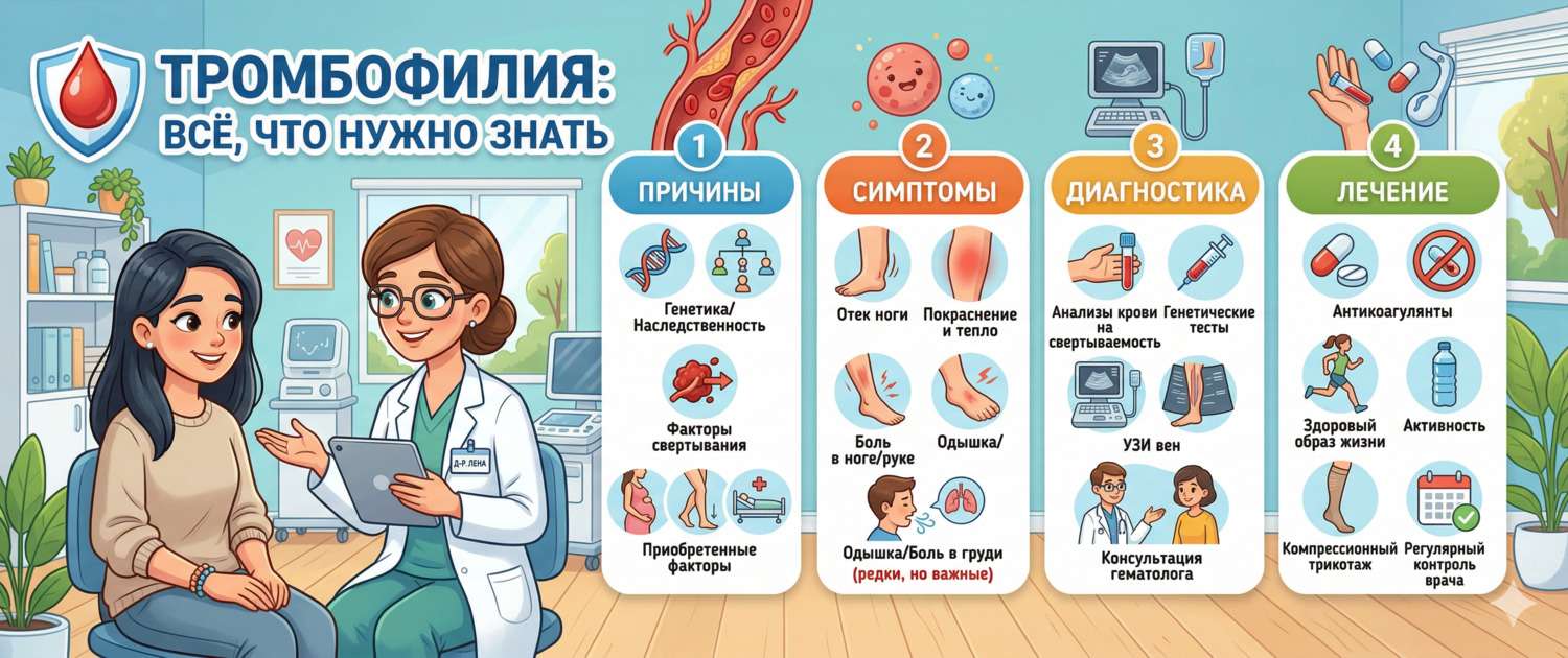 Тромбофилия: причины, симптомы, диагностика и лечение