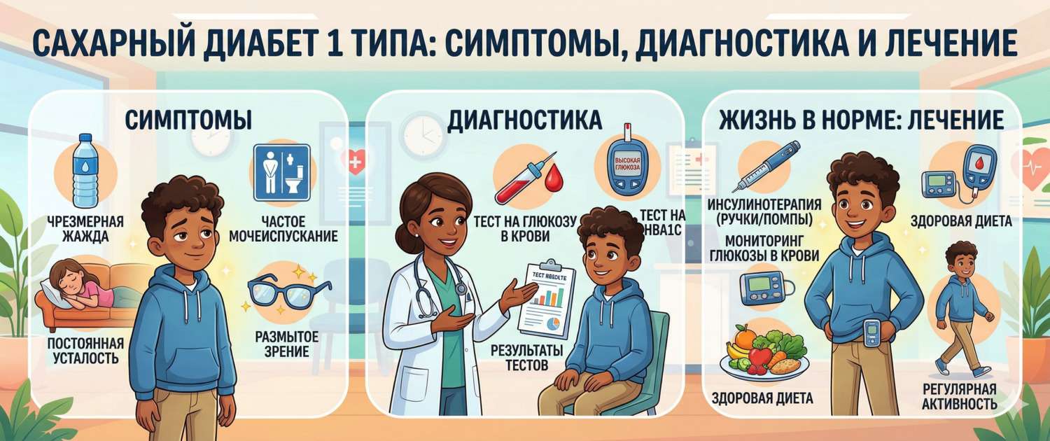 Сахарный диабет 1 типа: симптомы, диагностика и лечение
