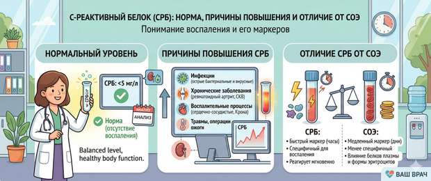 С-реактивный белок (СРБ): норма, причины повышения и связь с СОЭ