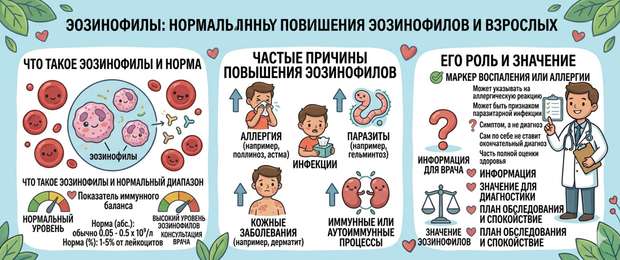 Эозинофилы: норма в крови у взрослых, причины повышения