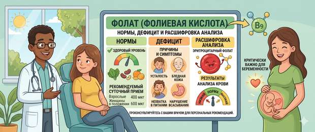 Фолат (фолиевая кислота): нормы, дефицит и расшифровка анализа