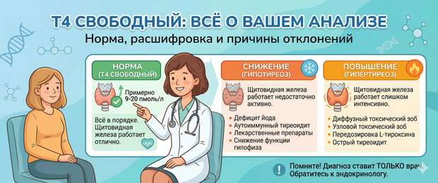 Т4 свободный: норма, расшифровка и причины отклонений