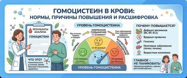 Гомоцистеин в крови: нормы, причины повышения и расшифровка