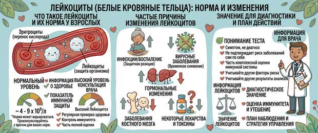 Лейкоциты: норма в крови у взрослых, причины повышения и снижения