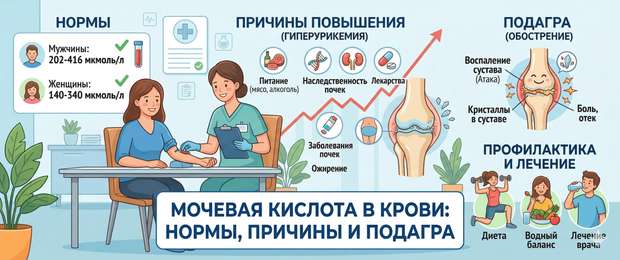 Мочевая кислота в крови: нормы, причины повышения и подагра