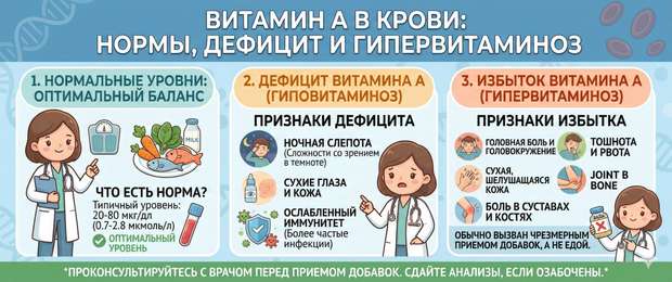 Витамин A в крови: норма, дефицит и симптомы гипервитаминоза