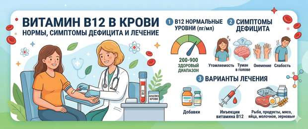 Витамин B12 в крови: нормы, симптомы дефицита и лечение