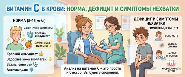 Витамин C в крови: норма, дефицит и симптомы нехватки