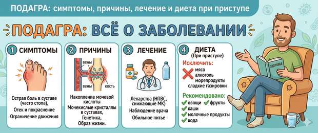 Подагра: симптомы, причины, лечение и диета при приступе